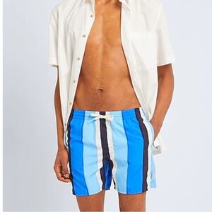 Sandro Paris White Shirt and Blue Striped Swim Shorts 100% Polyester size XXL